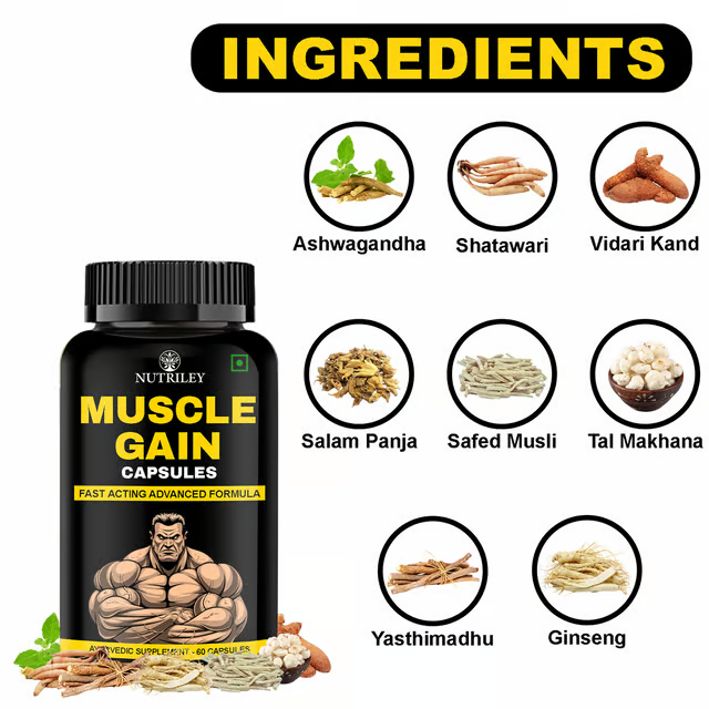 Nutriley Muscle Gain Capsules, Muscle Growth, Mass Gain Capsule,(60 Capsules)