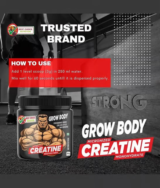 Best Choice Nutrition Grow Body Micronized Creatine Monohydrate Lab Tested Pure Creatine 50g