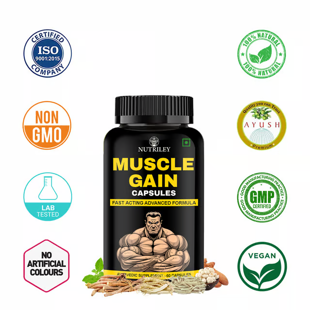 Nutriley Muscle Gain Capsules, Muscle Growth, Mass Gain Capsule,(60 Capsules)