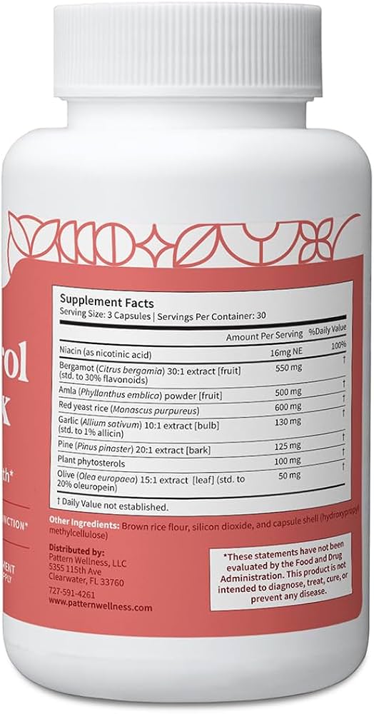Pattern Wellness Cholesterol Complex Supplement – Supports Overall Well-Being – 3rd Party Lab Tested – 90 Vegan Capsules