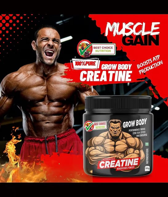 Best Choice Nutrition Grow Body Micronized Creatine Monohydrate Lab Tested Pure Creatine 50g