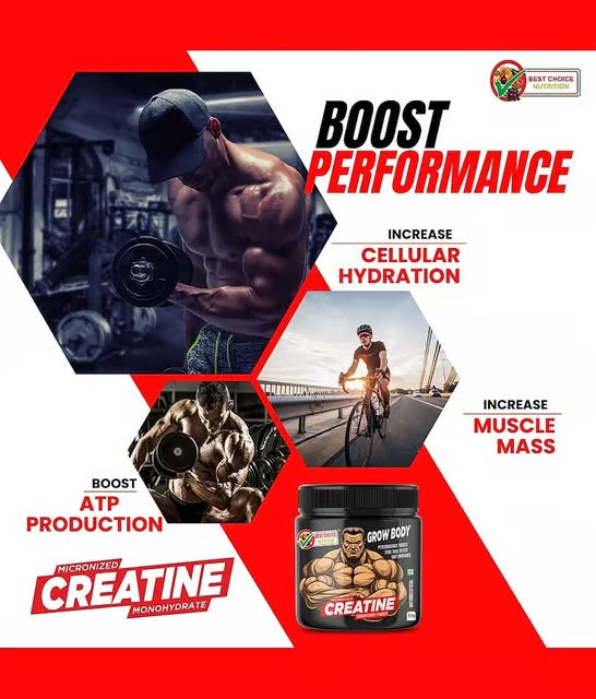 Best Choice Nutrition Grow Body Micronized Creatine Monohydrate Lab Tested Pure Creatine 50g