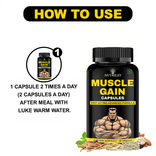 Nutriley Muscle Gain Capsules, Muscle Growth, Mass Gain Capsule,(60 Capsules)