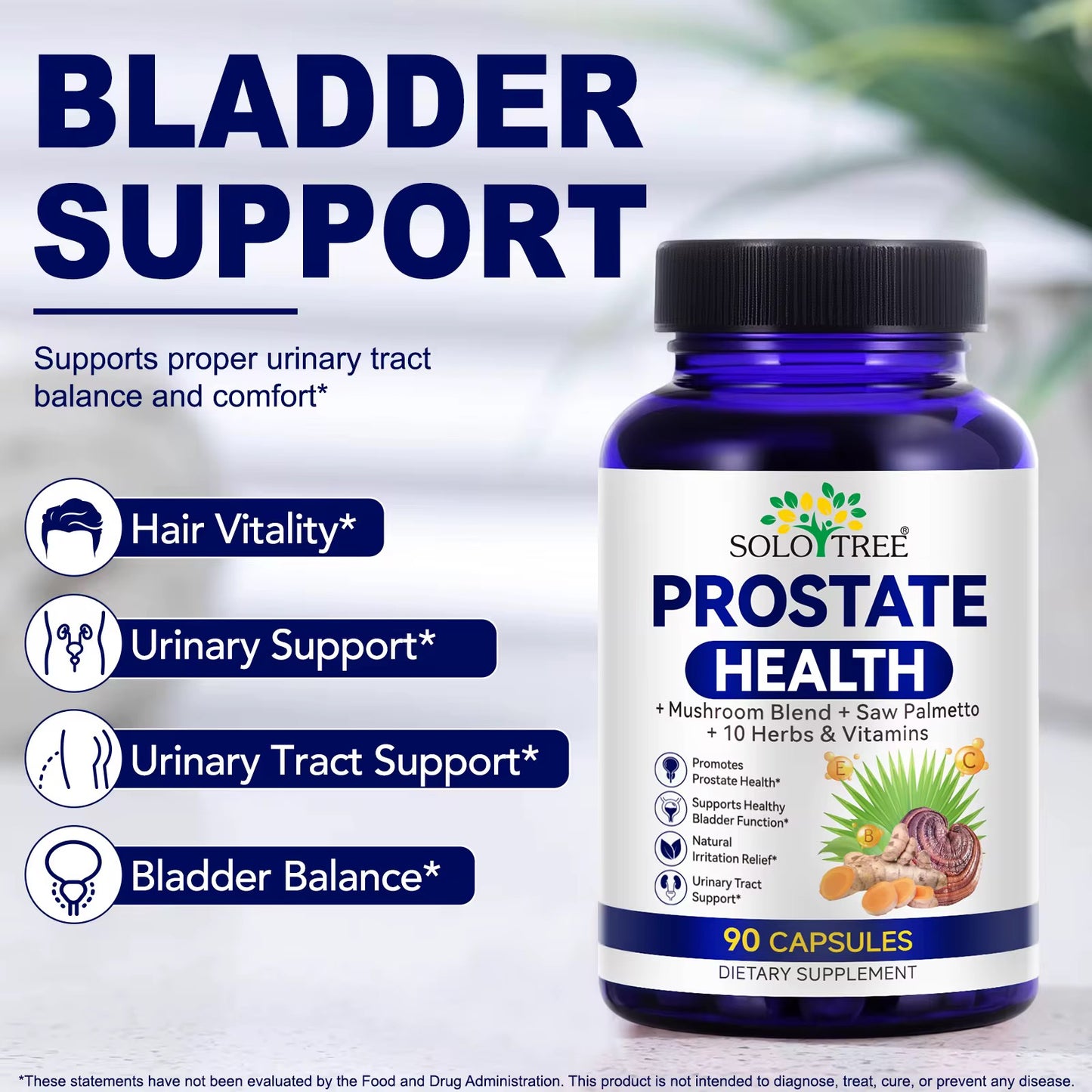 SOLOTREE 90 Capsules Herbal Supplement Health Care Prostate Capsules for Men Urinary Tract Support