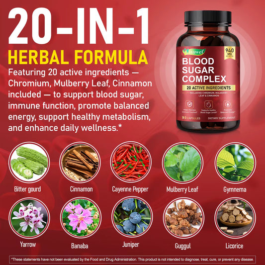 Blood Sugar Complex Supplement with Cinnamon Bitter Melon for Daily Wellness Antioxidant Support