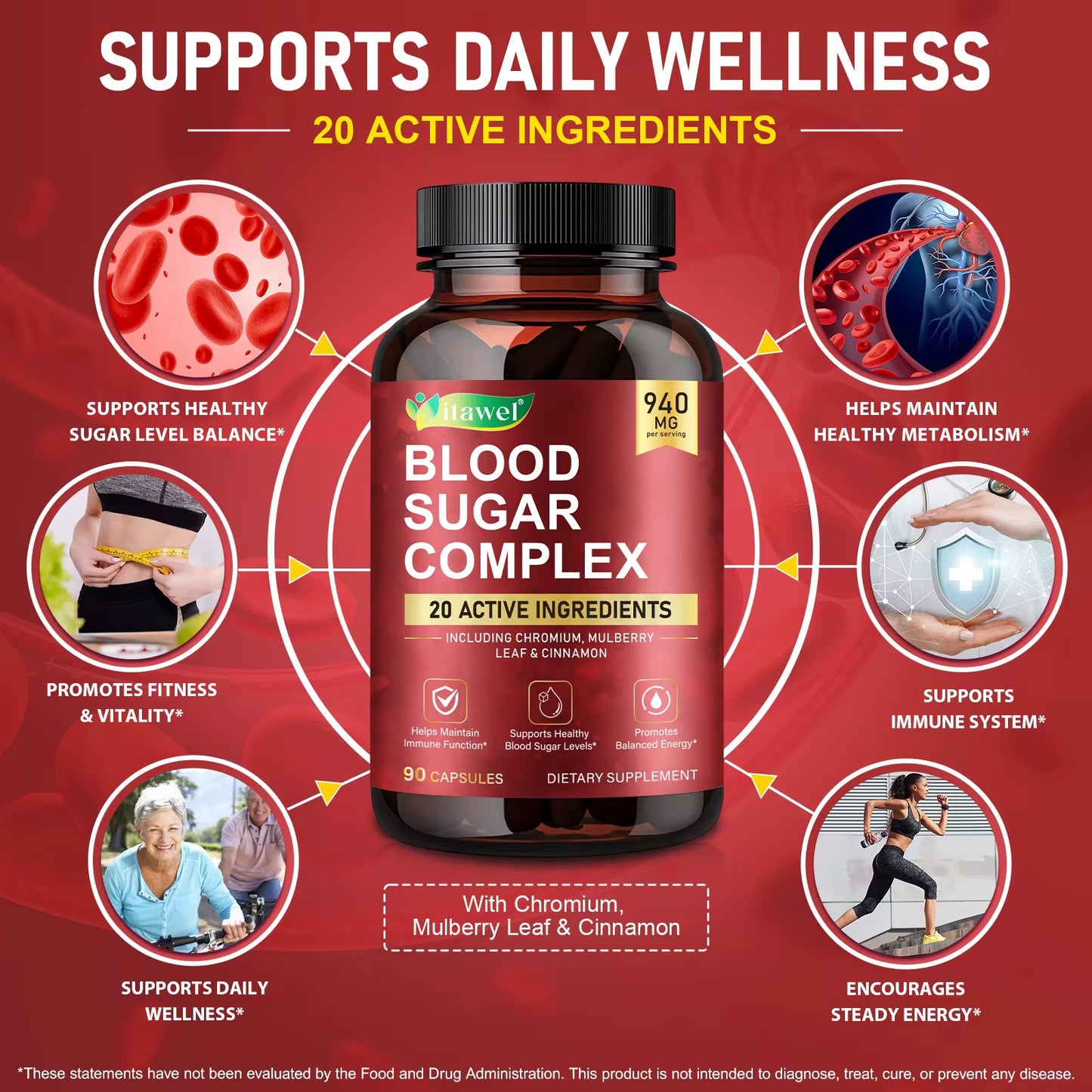 Blood Sugar Complex Supplement with Cinnamon Bitter Melon for Daily Wellness Antioxidant Support