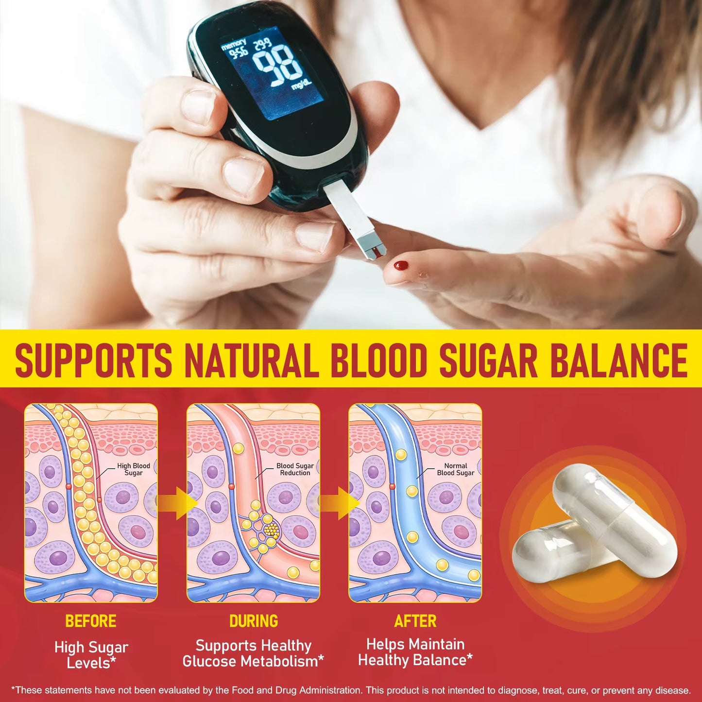 Blood Sugar Complex Supplement with Cinnamon Bitter Melon for Daily Wellness Antioxidant Support